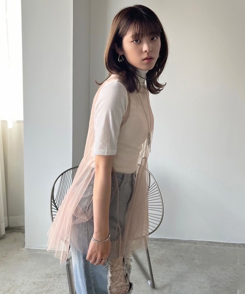 Jewelobe(ジュエローブ)の「シアーチュールパネルペプラムチュニック(チュニック・レディース・ブラック/ホワイト/ピンク・FREE)」の12枚目の写真
