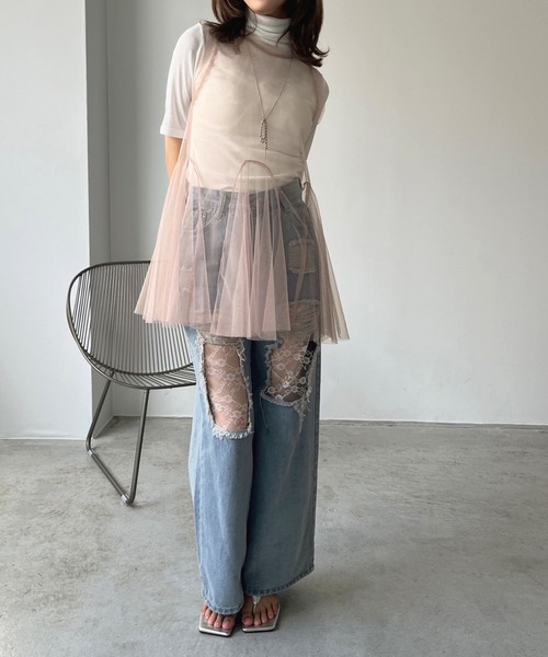 Jewelobe(ジュエローブ)の「シアーチュールパネルペプラムチュニック(チュニック・レディース・ブラック/ホワイト/ピンク・FREE)」の15枚目の写真