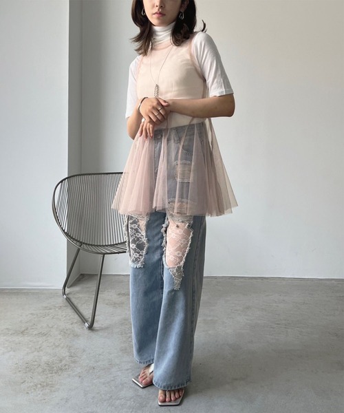 Jewelobe(ジュエローブ)の「シアーチュールパネルペプラムチュニック(チュニック・レディース・ブラック/ホワイト/ピンク・FREE)」の16枚目の写真