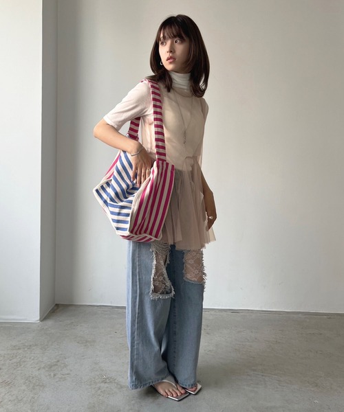 Jewelobe(ジュエローブ)の「シアーチュールパネルペプラムチュニック(チュニック・レディース・ブラック/ホワイト/ピンク・FREE)」の18枚目の写真