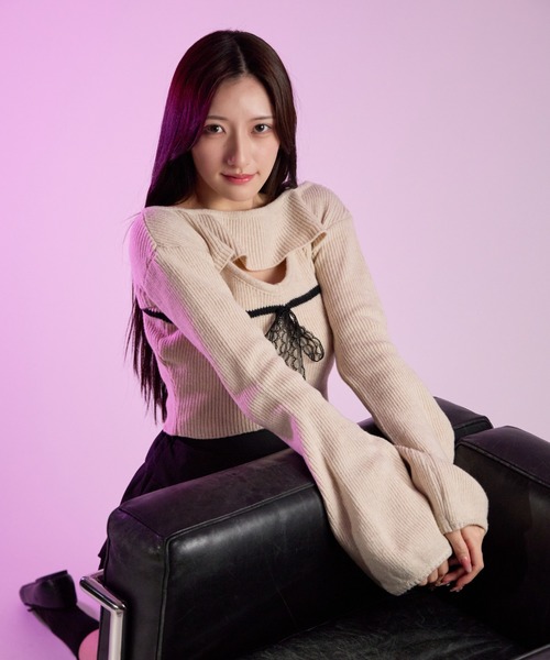 ALLuRing ChaRm(アリュリングチャーム)の「Frill Ribbon knit set / フリルリボンニットアンサンブル 2点セット(ニット/セーター・レディース・ブラック/アイボリー・FREE)」の8枚目の写真