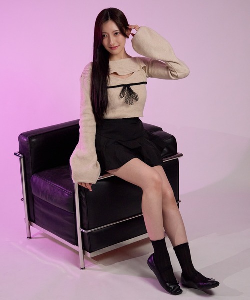 ALLuRing ChaRm(アリュリングチャーム)の「Frill Ribbon knit set / フリルリボンニットアンサンブル 2点セット(ニット/セーター・レディース・ブラック/アイボリー・FREE)」の11枚目の写真