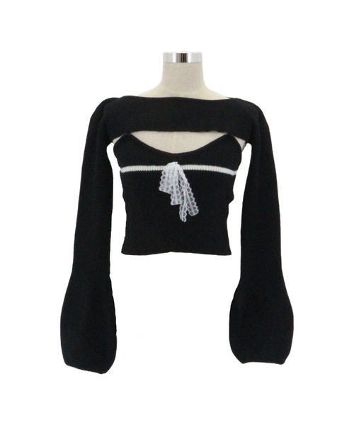 ALLuRing ChaRm(アリュリングチャーム)の「Frill Ribbon knit set / フリルリボンニットアンサンブル 2点セット(ニット/セーター・レディース・ブラック/アイボリー・FREE)」の5枚目の写真