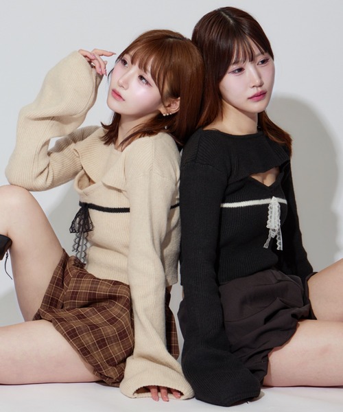 ALLuRing ChaRm(アリュリングチャーム)の「Frill Ribbon knit set / フリルリボンニットアンサンブル 2点セット(ニット/セーター・レディース・ブラック/アイボリー・FREE)」の15枚目の写真