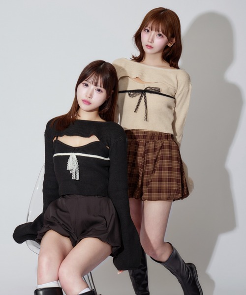 ALLuRing ChaRm(アリュリングチャーム)の「Frill Ribbon knit set / フリルリボンニットアンサンブル 2点セット(ニット/セーター・レディース・ブラック/アイボリー・FREE)」の12枚目の写真