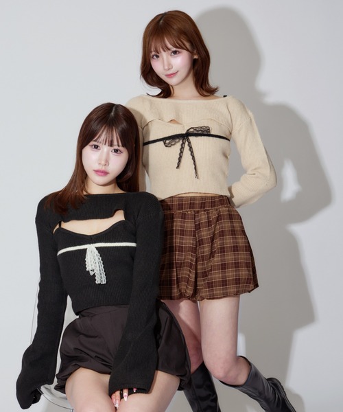 ALLuRing ChaRm(アリュリングチャーム)の「Frill Ribbon knit set / フリルリボンニットアンサンブル 2点セット(ニット/セーター・レディース・ブラック/アイボリー・FREE)」の13枚目の写真