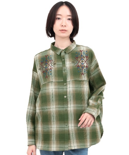 チチカカ(チチカカ)の「刺繍ワッフルチェックシャツ(シャツ/ブラウス・レディース・ネイビー/カーキ/ブラック・FREE)」の10枚目の写真