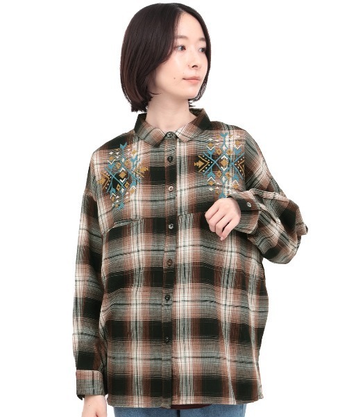 チチカカ(チチカカ)の「刺繍ワッフルチェックシャツ(シャツ/ブラウス・レディース・ネイビー/カーキ/ブラック・FREE)」の9枚目の写真