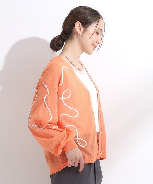 DRESKIP（ドレスキップ）の「ニュアンスデザインがこなれ見え 刺繍デザイン シアーカーディガン（カーディガン/ボレロ・レディース・アイボリー/ライトオレンジ系/ブルー/チャコールグレー・00）」の21枚目の写真