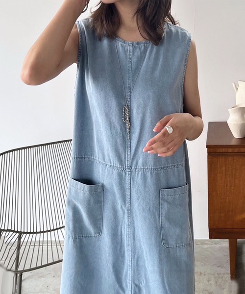 りいあ♡トゥービーシック♡シャンブレーデニムフリルスリーブ ワンピース44 シャンブレーデニムフリルスリーブ ワンピース | トゥービー