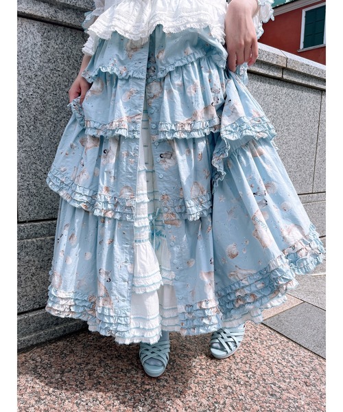 新品 ピンクハウス さざ波とねこ スカート さざ波とねこプリント