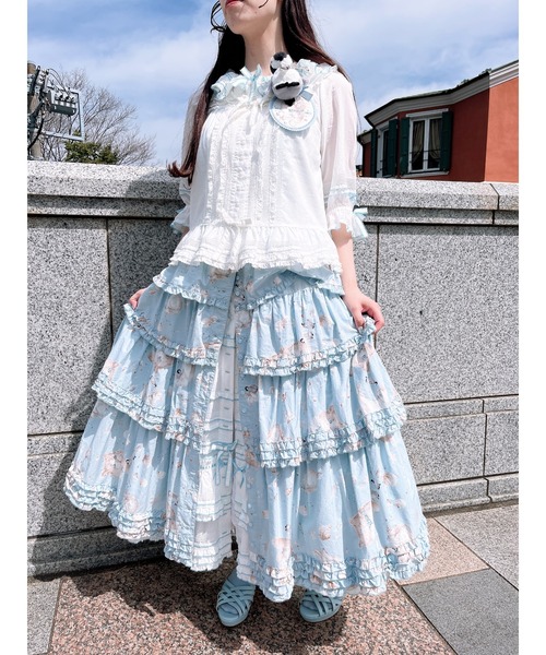 新品　ピンクハウス　さざ波とねこ スカート PINK HOUSE（ピンクハウス）の「さざ波とねこプリントスカート