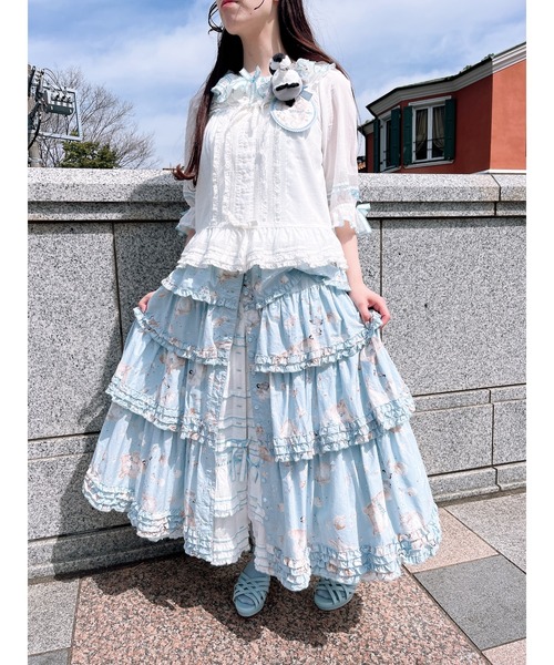 新品　ピンクハウス　さざ波とねこ スカート PINK HOUSE（ピンクハウス）の「さざ波とねこプリントスカート