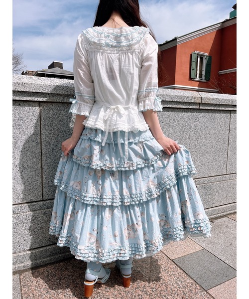 PINK HOUSE（ピンクハウス）の「さざ波とねこプリントスカート