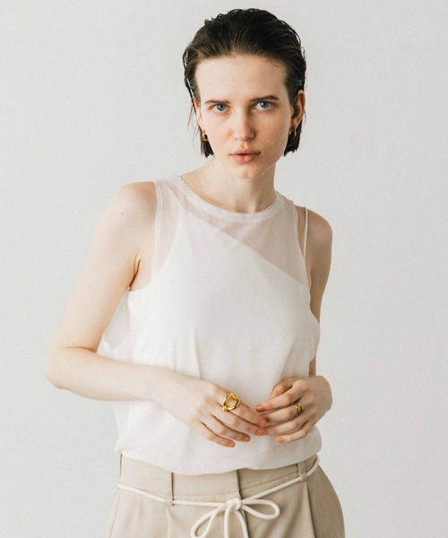 SALE エギュゼ iGUISER トップス 24春夏 ribbon tulle tops (white) リボンチュールトップス ノースリーブ ミドル丈 ig-001 ドットチュールトップス｜JENNE(ジェンヌ)公式通販：パリ