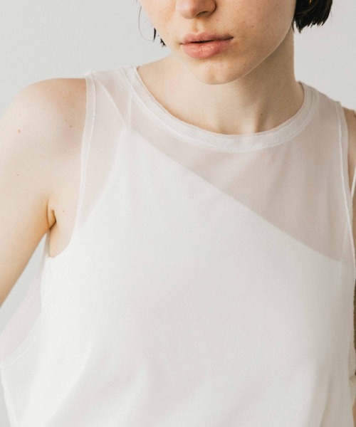 CREDONA(クレドナ)の「TULLE TANK SET CUP IN TOP/チュールタンクセットカップイントップ(タンクトップ・レディース・カーキ/ホワイト・FREE)」の18枚目の写真