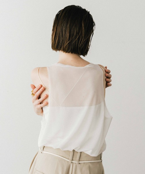 CREDONA(クレドナ)の「TULLE TANK SET CUP IN TOP/チュールタンクセットカップイントップ(タンクトップ・レディース・カーキ/ホワイト・FREE)」の19枚目の写真