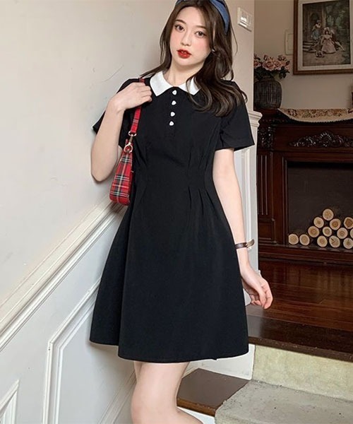 Mayree(メイリー)の「【Mayree】ポロ風 ハートボタン 半袖 ミニ丈 ワンピース(ワンピース・レディース・ブラック・SMALL/MEDIUM/LARGE)」の4枚目の写真