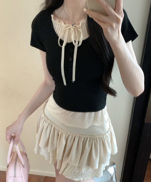 MAISON DE THERESE(メゾン ド テレーズ)の「パッド付きフェイクツーウェイ タイアップ スクエアショルダーTシャツ(Tシャツ/カットソー・レディース・グレー/ブラック/アイボリー・S/M/L)」の17枚目の写真