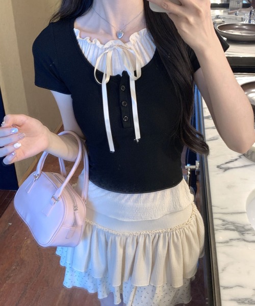 MAISON DE THERESE(メゾン ド テレーズ)の「パッド付きフェイクツーウェイ タイアップ スクエアショルダーTシャツ(Tシャツ/カットソー・レディース・グレー/ブラック/アイボリー・S/M/L)」の19枚目の写真