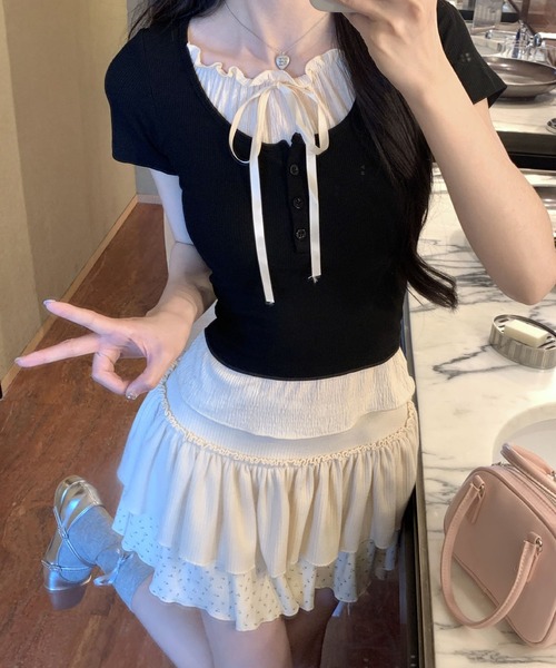 MAISON DE THERESE(メゾン ド テレーズ)の「パッド付きフェイクツーウェイ タイアップ スクエアショルダーTシャツ(Tシャツ/カットソー・レディース・グレー/ブラック/アイボリー・S/M/L)」の20枚目の写真