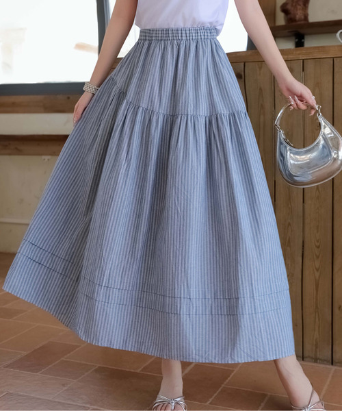 セール】ストライプフレアスカート 裏地付き（スカート）｜FINEnough