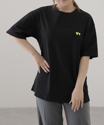 ハート 刺繍 クルーネック 半袖 Tシャツ