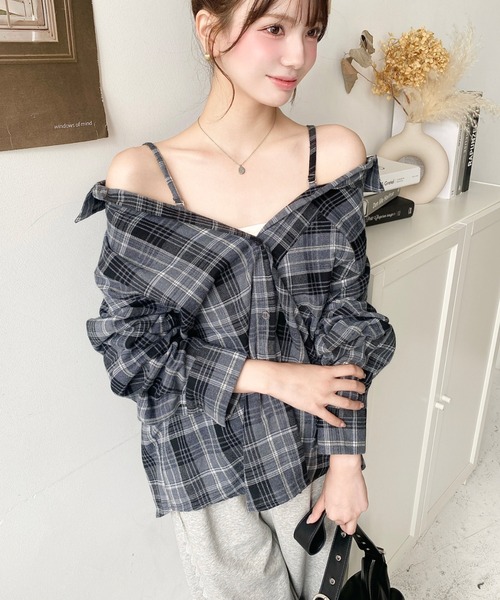 moment+(モーメントプラス)の「マルチウェイ長袖ルーズチェックシャツ(シャツ/ブラウス・レディース・アイボリー/ブラック/グレー/ベージュ/ブラウン/ボルドー・M/L)」の13枚目の写真