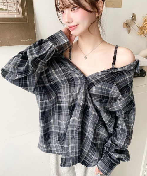 moment+(モーメントプラス)の「マルチウェイ長袖ルーズチェックシャツ(シャツ/ブラウス・レディース・アイボリー/ブラック/グレー/ベージュ/ブラウン/ボルドー・M/L)」の12枚目の写真