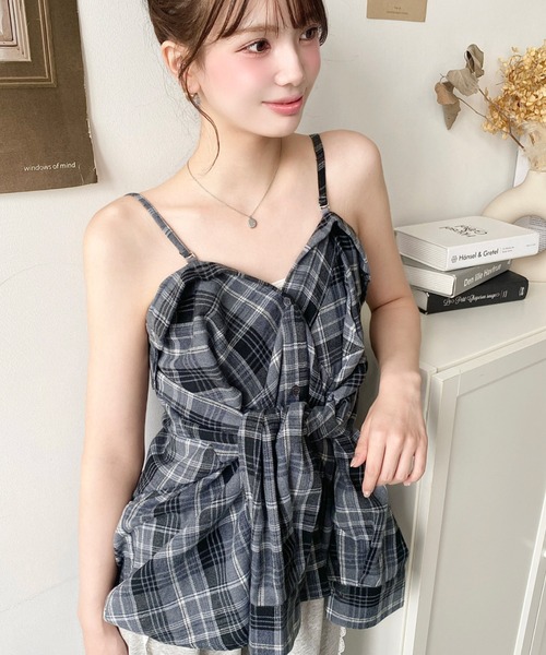 moment+(モーメントプラス)の「マルチウェイ長袖ルーズチェックシャツ(シャツ/ブラウス・レディース・アイボリー/ブラック/グレー/ベージュ/ブラウン/ボルドー・M/L)」の14枚目の写真