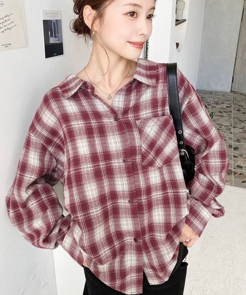 セール】マルチウェイ長袖ルーズチェックシャツ（シャツ/ブラウス