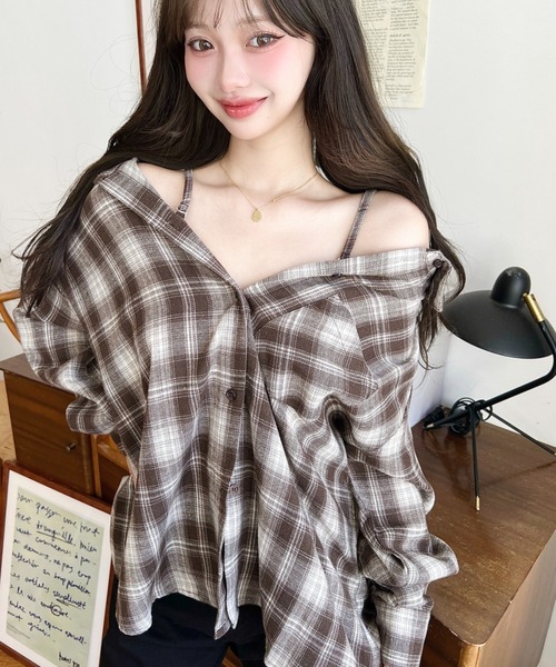 moment+(モーメントプラス)の「マルチウェイ長袖ルーズチェックシャツ(シャツ/ブラウス・レディース・アイボリー/ブラック/グレー/ベージュ/ブラウン/ボルドー・M/L)」の18枚目の写真