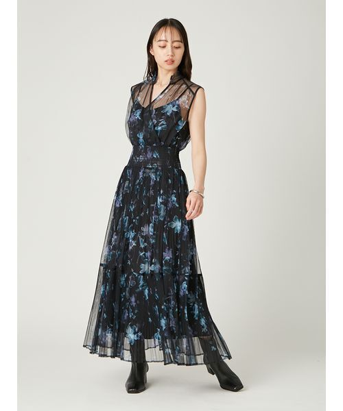 【新品】FRAY I.D シアーフラワープリーツワンピース BLK 0 フレイ アイディー FRAY I.D 【00サイズ】シアーフラワー