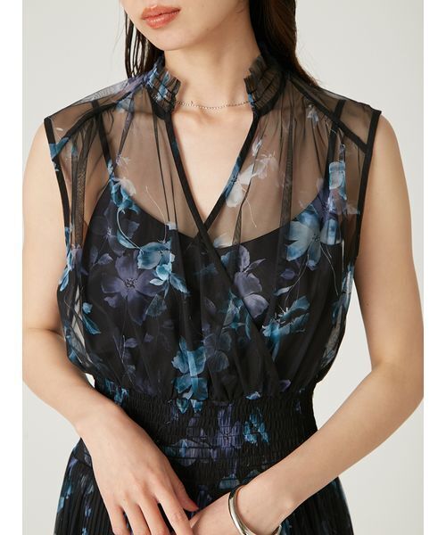 【新品】FRAY I.D シアーフラワープリーツワンピース BLK 0 フレイ アイディー FRAY I.D 【00サイズ】シアーフラワー