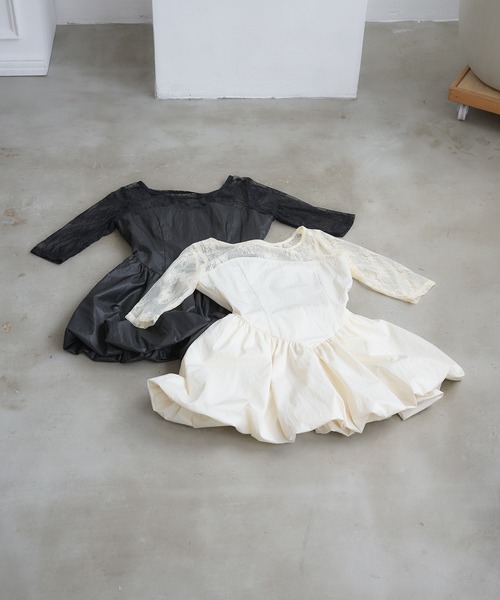 Ambre Neige(アンブルネージュ)の「lace switching balloon tops / レースキリカエバルーントップス(Tシャツ/カットソー・レディース・ブラック/アイボリー・FREE)」の22枚目の写真