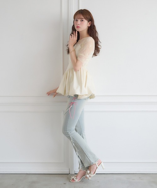 Ambre Neige(アンブルネージュ)の「lace switching balloon tops / レースキリカエバルーントップス(Tシャツ/カットソー・レディース・ブラック/アイボリー・FREE)」の8枚目の写真