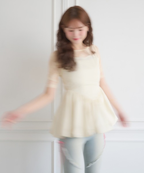 Ambre Neige(アンブルネージュ)の「lace switching balloon tops / レースキリカエバルーントップス(Tシャツ/カットソー・レディース・ブラック/アイボリー・FREE)」の14枚目の写真