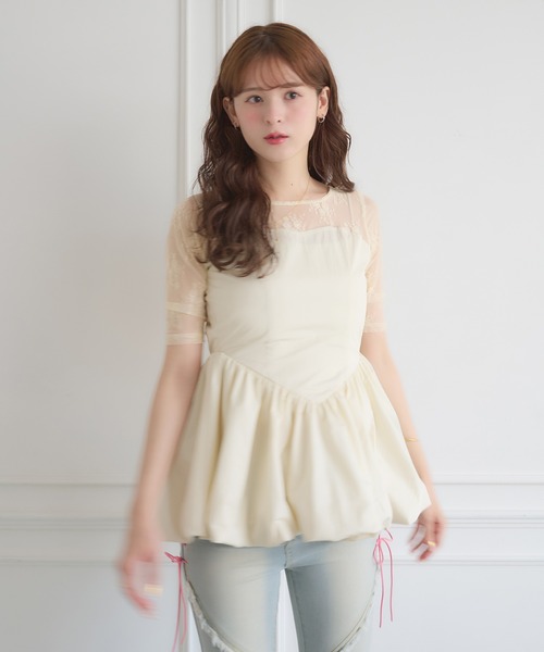 Ambre Neige(アンブルネージュ)の「lace switching balloon tops / レースキリカエバルーントップス(Tシャツ/カットソー・レディース・ブラック/アイボリー・FREE)」の15枚目の写真