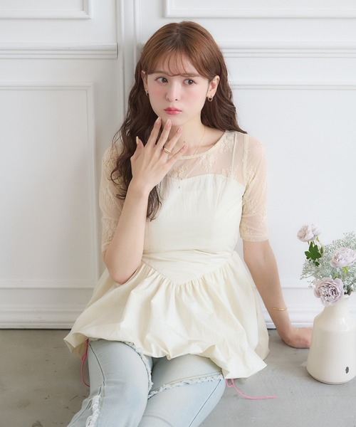 Ambre Neige(アンブルネージュ)の「lace switching balloon tops / レースキリカエバルーントップス(Tシャツ/カットソー・レディース・ブラック/アイボリー・FREE)」の12枚目の写真