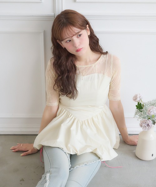 Ambre Neige(アンブルネージュ)の「lace switching balloon tops / レースキリカエバルーントップス(Tシャツ/カットソー・レディース・ブラック/アイボリー・FREE)」の13枚目の写真