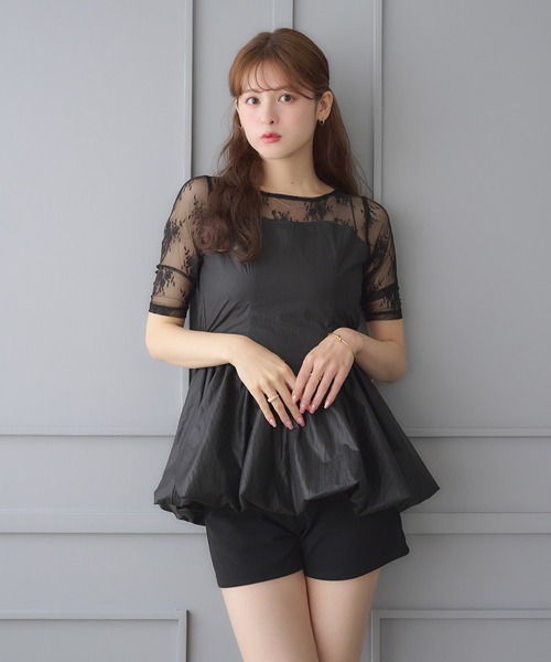 Ambre Neige(アンブルネージュ)の「lace switching balloon tops / レースキリカエバルーントップス(Tシャツ/カットソー・レディース・ブラック/アイボリー・FREE)」の18枚目の写真