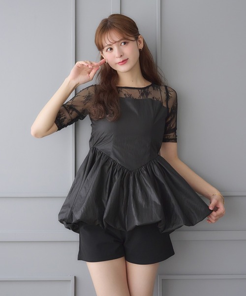 Ambre Neige(アンブルネージュ)の「lace switching balloon tops / レースキリカエバルーントップス(Tシャツ/カットソー・レディース・ブラック/アイボリー・FREE)」の16枚目の写真