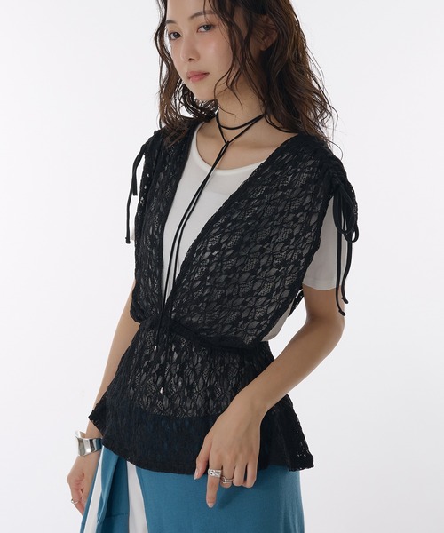 MUHET(ミュエータ)の「lace vest / レースベスト(ベスト・レディース・ブラック/オフホワイト・FREE)」の7枚目の写真