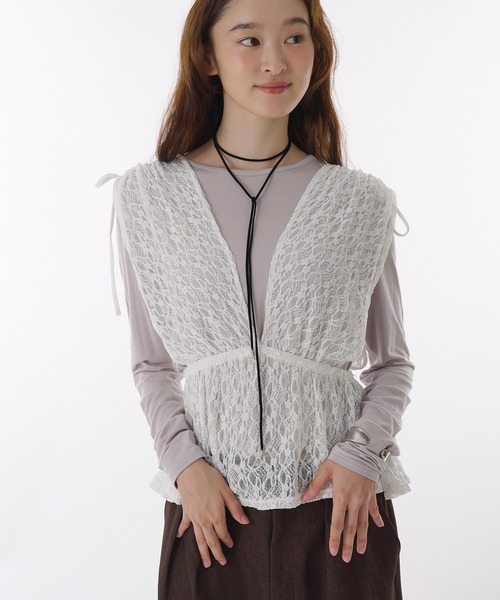 MUHET(ミュエータ)の「lace vest / レースベスト(ベスト・レディース・ブラック/オフホワイト・FREE)」の21枚目の写真