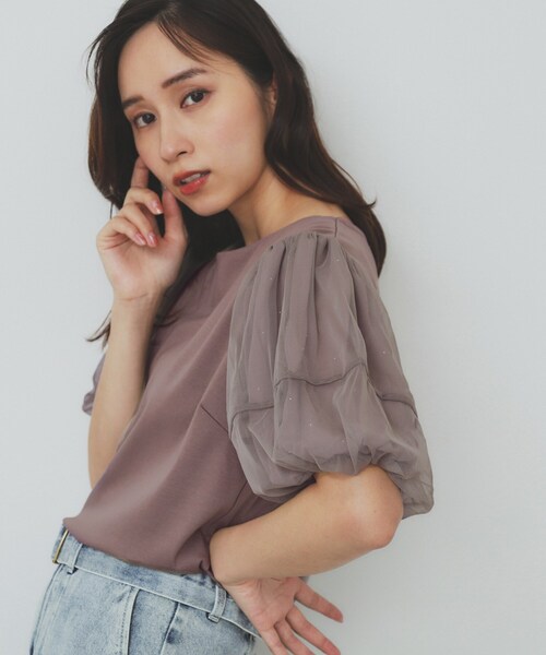【超美品・即日発送】ESMOK バルーントップス ピンクベージュ ニット トップス バルーン袖 ボリュームスリーブ 肩タック