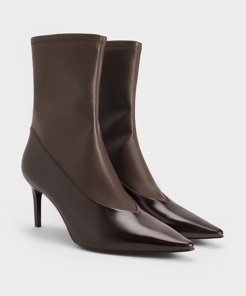 CHARLES & KEITH（チャールズ & キース）の「ポインテッドトゥ スティレットヒールアンクルブーツ（ブーツ・レディース・ブラック系その他7/ダークブラウン/オフホワイト・23.5cm/23cm/24.5cm/22.5cm/25.5cm/25cm）」の15枚目の写真