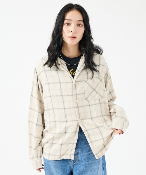 REMI RELIEF（レミレリーフ）の「【REMI RELIEF / レミレリーフ】レーヨンツイルチェックレギュラー シャツ / ユニセックス（シャツ/ブラウス・レディース・サックスブルー/オフホワイト/ブラウン/ピンク/ライトブルー・フリー）」の7枚目の写真