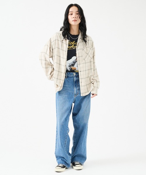 REMI RELIEF（レミレリーフ）の「【REMI RELIEF / レミレリーフ】レーヨンツイルチェックレギュラー シャツ / ユニセックス（シャツ/ブラウス・レディース・サックスブルー/オフホワイト/ブラウン/ピンク/ライトブルー・フリー）」の10枚目の写真