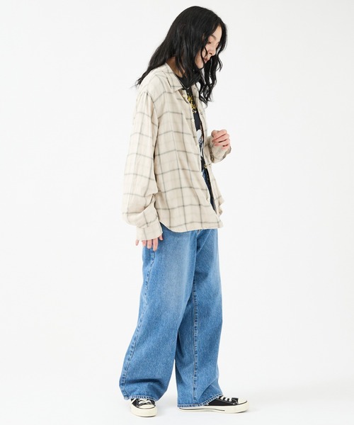 REMI RELIEF（レミレリーフ）の「【REMI RELIEF / レミレリーフ】レーヨンツイルチェックレギュラー シャツ / ユニセックス（シャツ/ブラウス・レディース・サックスブルー/オフホワイト/ブラウン/ピンク/ライトブルー・フリー）」の11枚目の写真