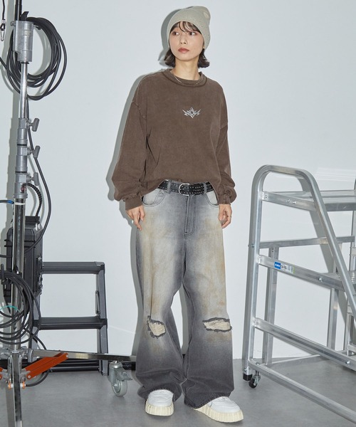 Anchor Smith（アンカー スミス）の「ヴィンテージライク パウダーブリーチ加工 ワンポイントメタルロゴロンT（Tシャツ/カットソー・レディース・ブラック/ネイビー/ブラウン・L/M）」の17枚目の写真